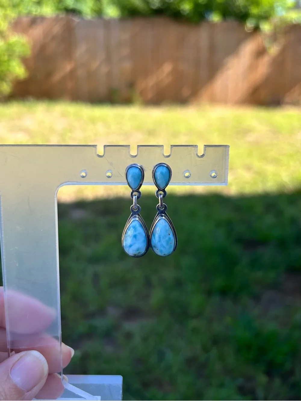925 Sterling Silver Earrings with Natural Larimar – Clip-on Backs